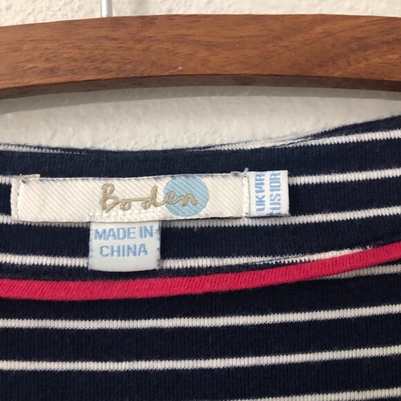 Boden Janie Day Navy White Striped Zip Shoulder Long Sleeve Pocket Dress 10R - Picture 4 of 8